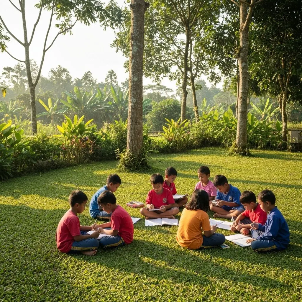 Anak-anak TK Alam Salam ICSD bereksplorasi di alam terbuka